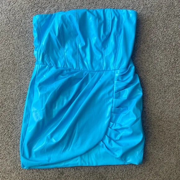 Fashion Nova | Dresses | Blue Pleather Strapless Dress | Poshmark